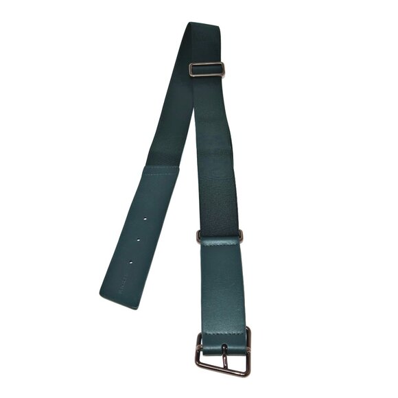 Akris Size 85 Green Leather and Elastic Belt with Trapezoid Buckle Sporty-Belt - Picture 4 of 15